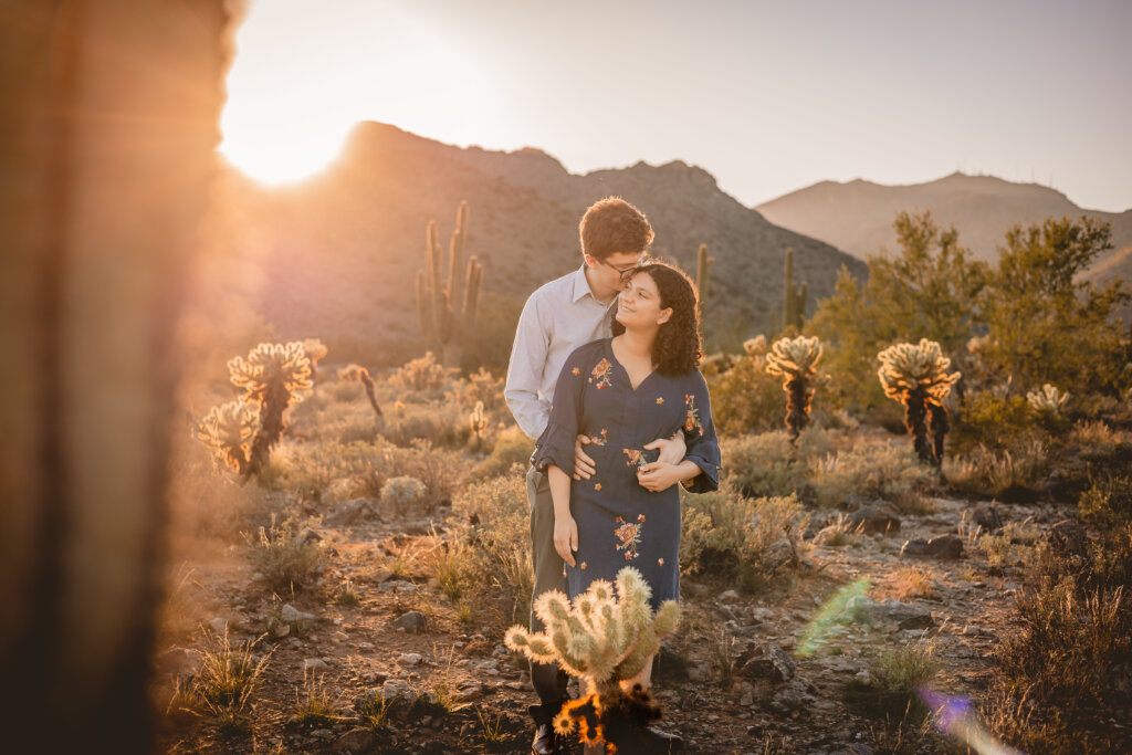 Engagement photo in the desert during golden hour in Phoenix Arizona area
