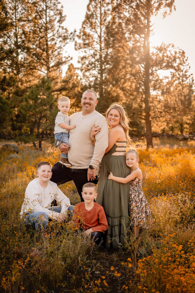 photo of family in wildflower field at Buffalo Park in Flagstaff, Arizona
