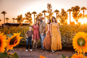 Phoenix Family dressed very well with color scheme with fall look in Buckeye, AZ sunflower field.