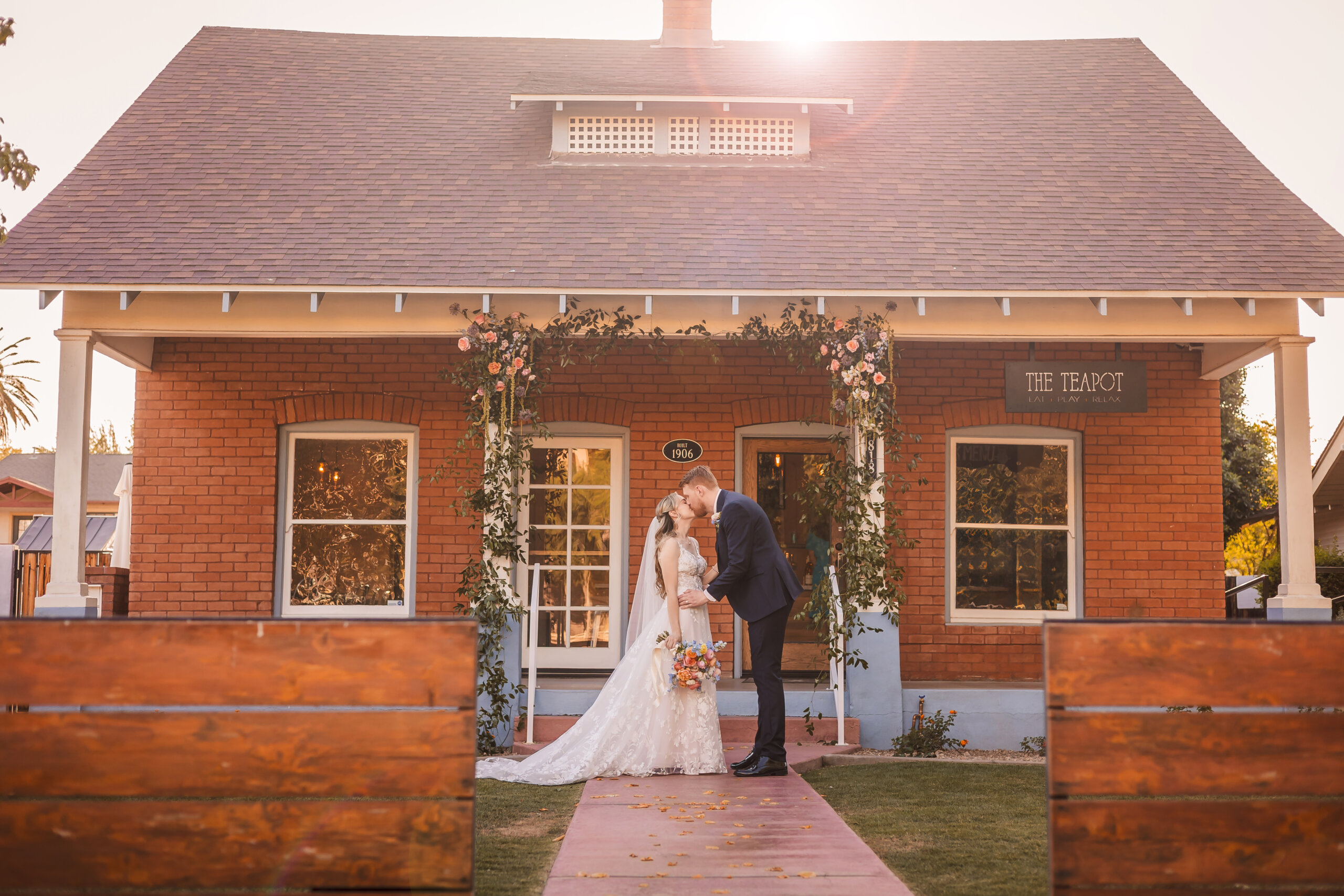 Golden hour wedding portraits at The Teapot in Downtown Phoenix