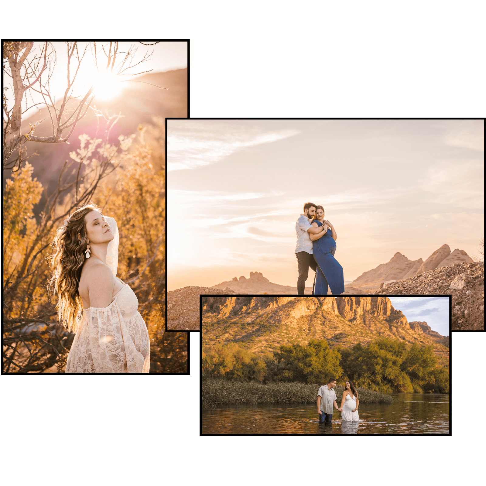 Photo collage of maternity photos photographed around the Phoenix, AZ area.